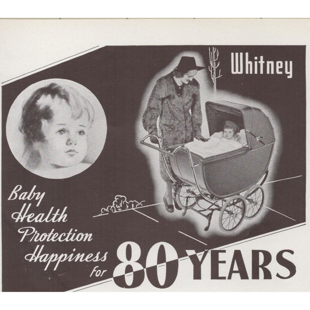 Vintage Baby Crib Carriage Whitney Nursery Furniture Leominster MA Print Ad 1937